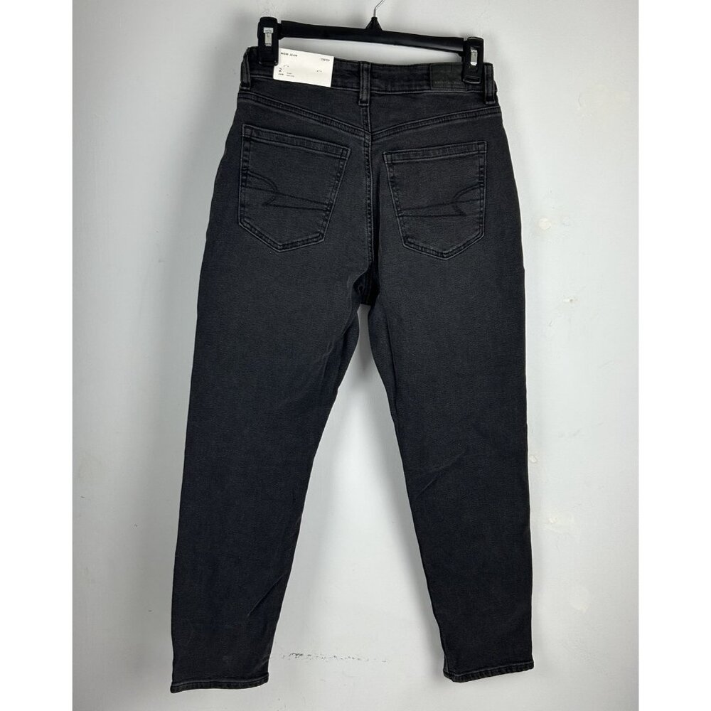 American Eagle Mom Jeans Black High Rise Size 2 26W Rigid Stretch Denim